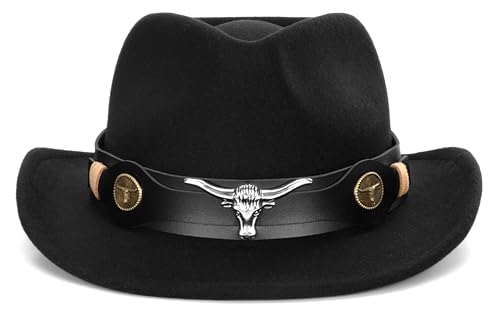 Kids Western Cowboy Hat Wide Brim Vintage Fedora Cowgirl for Boy Girl 3-7Y - color: Black-q3