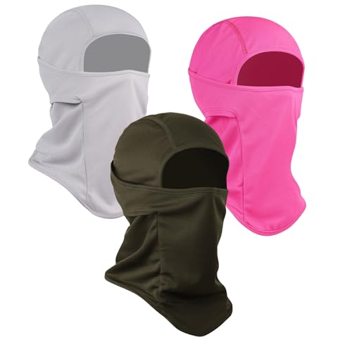 3 Pieces Balaclava Ski Mask -Winter Full Face Mask for Men Women Windproof Weather Outdoors Cover for Men Women Boys Girls - color: Lightgrey*army Green*rosered