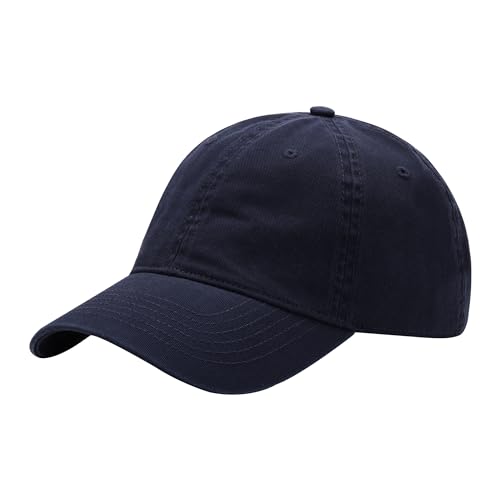 Washed Baseball Cap - Vintage Cotton Dad Hat Adjustable Unisex - color: Navy Blue