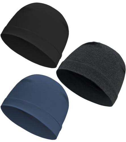 Cotton Skull Cap Sleep Cap Beanie Helmet Liner for Men Women - color: Set A-black,dark Gray,navy