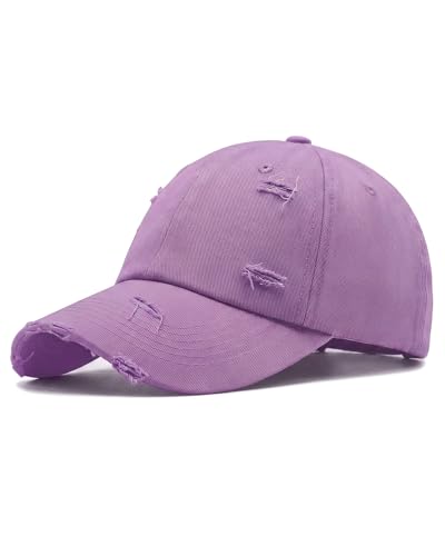 Distressed Washed Cotton Baseball Cap Adjustable Dad Hat for Men Women - color: Purple