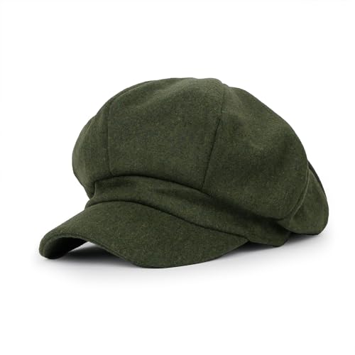 ililily Washed Cotton Newsboy Cabbie Cap Corduroy Duck Bill Flat Hunting Hat - color: Wool Olive
