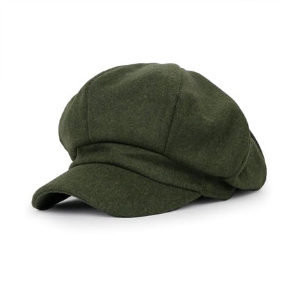 ililily Washed Cotton Newsboy Cabbie Cap Corduroy Duck Bill Flat Hunting Hat - color: Wool Olive