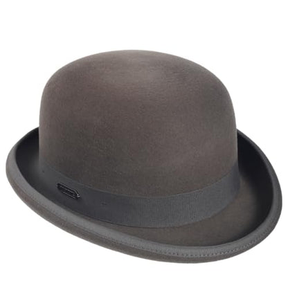 Men's Wool Fedora Hats Women Felt Bowler Derby Hat with Feather - color: Grey, size: X-Large