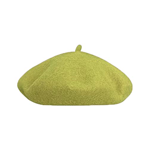 Gllutt Women Wool Beret Hat French Style Solid Color - color: Dark Lettuce Green