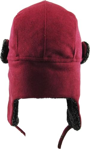 Wool Blend Aviator Trapper hat Trooper Ear Flaps Ushanka Eskimo Russian Warm Winter Cold… - color: Burgundy Wool Blend