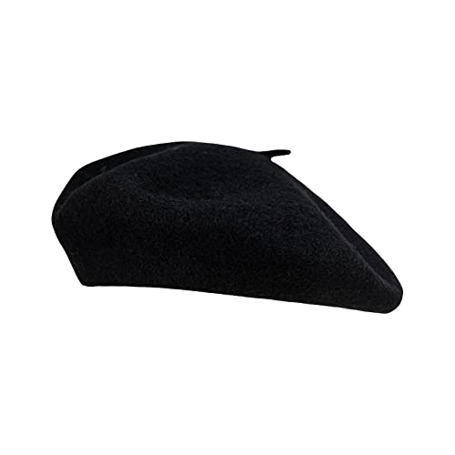 Gllutt Women Wool Beret Hat French Style Solid Color - color: Black