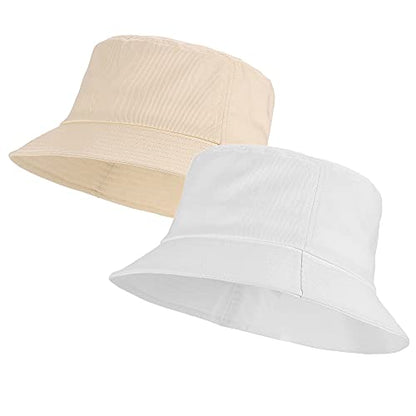 Umeepar Unisex 2 Pack Cotton Bucket Hat Packable Sun Hat for Men Women - color: White +Beige Yellow