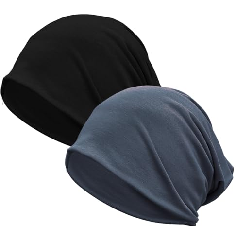 JarseHera 2 Pack Wider Slouchy Beanie for Men Women Oversize Chemo Headwear Large Baggy Skull Cap Cancer Caps Hats - color: 2 Pair,black+dark Gray-large