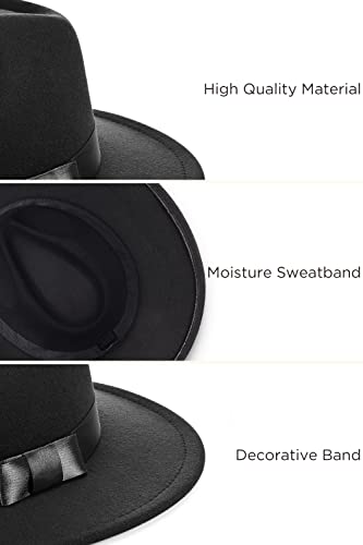 BABEYOND 1920s Fedora Hat for Men Gatsby Wide Brim Hat Felt Panama Cap - color: Black With Black Ribbon