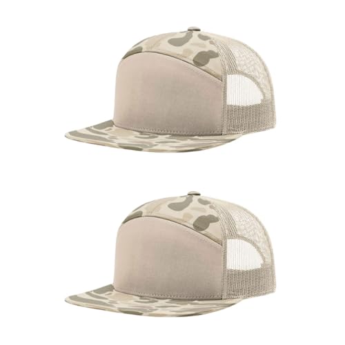 Richardson 168 Hi-Pro 7 Panel Adjustable Snapback Trucker Mesh Back Cap - color: Harvest Duck Camo/Sandstone