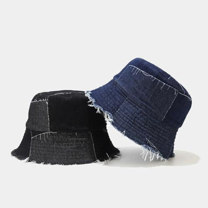 Quanhaigou Frayed Unisex Sun Hats, Fashion Beach Bucket Hat for Men Women,Summer Outdoor Boy's Girls Boonie Cap - color: Irregular Denim Black