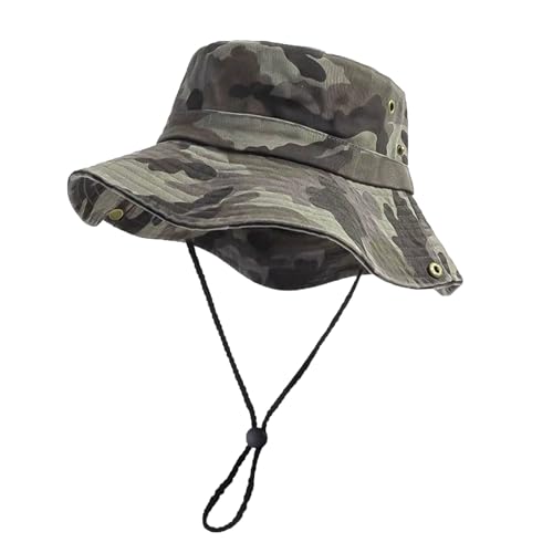 Camo Bucket Hat for Men Women, UPF 50+ Wide Brim Sun Protection - color: Light Camouflage