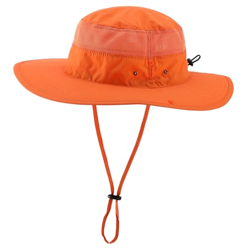 Connectyle UPF 50+ Wide Brim Sun Hat for Men Breathable Cowboy Boonie Hats Outdoor Bucket Hat for Fishing Hiking Safari - color: Orange