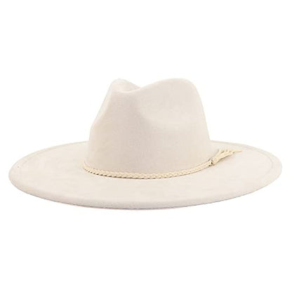 LIDHAY Big Wide Brim Fedora Hats for Women Men Western Suede Hat Large Felt Panama Hat Rancher Hat - color: Beige