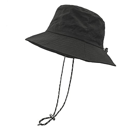 woogwin Waterproof Bucket Rain Hat with Chin Strap Quick Dry Packable Boonie Sun Hat Safari Hat UV Protection - color: Black