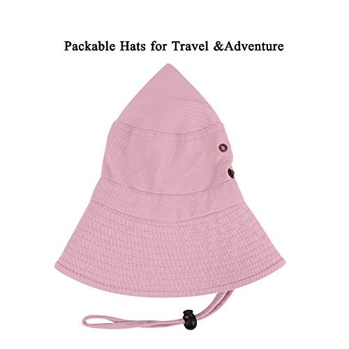 Unisex Cotton Boonie Hat Summer Fishing Bucket Hat Sun Hat with String - color: Solid Pink