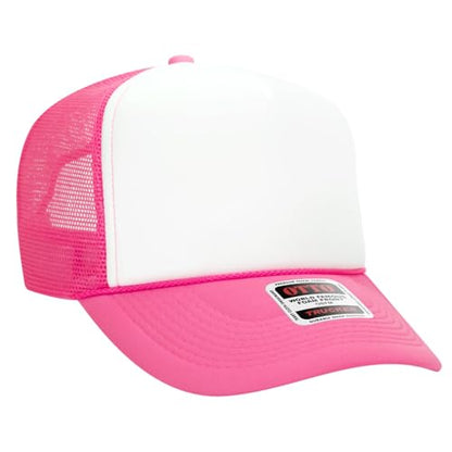 OTTO Cap 5 Panel High Crown Foam Front Mesh Back Trucker Hat, One Size - color: 891689 - N.pnk/Wht/N.pnk