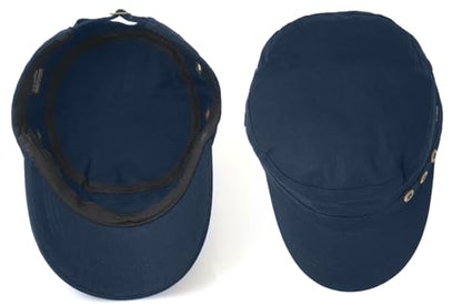 Men's Military Cadet Hat Flat Top Newsboy Cap - color: A - Navy