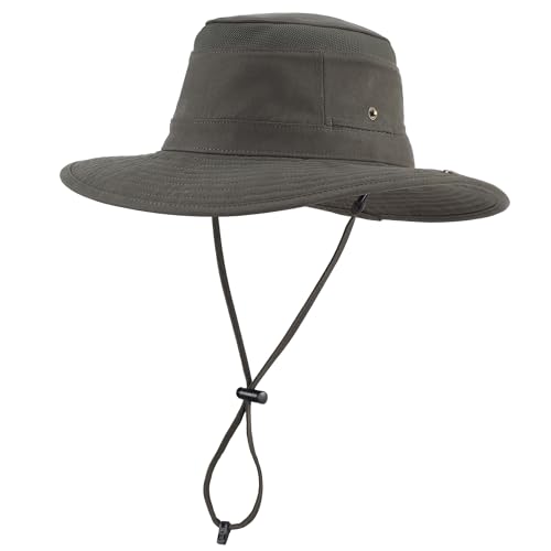 Home Prefer UPF 50+ Wide Brim Sun Hat Mesh Crown Foldable Cotton Bucket Cowboy Hat for Men Safari Golf Fishing Beach Garden - color: Army Green, size: Medium