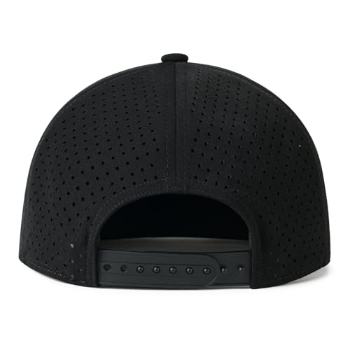 FEINION Men Laser Mesh Flat Brim Snapback Baseball Cap - color: Black