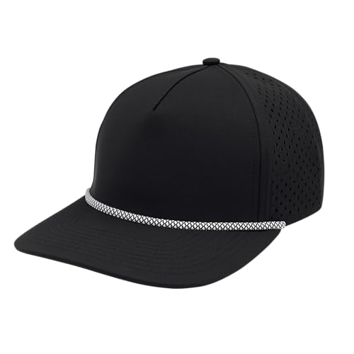 Gilbert Performance 5‑Panel Snapback Hat – Adjustable Flat Bill Cap, Breathable Mesh, Water‑Repellent Fabric, Unisex - color: Black With Rope
