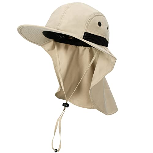 Tirrinia Wide Brim Sun Hat with Neck Flap for Men & Women - color: # Tan