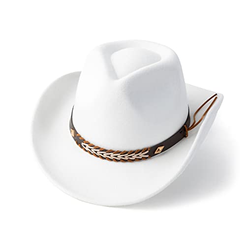 Western Cowboy Hat Felt Wide Brim Women Men Cowgirl Hats - color: White