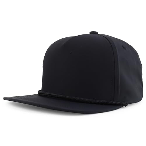 Trendy Apparel Shop 5 Panel Hybrid Perforated Rope Flatbill Snapback Cap - color: Black