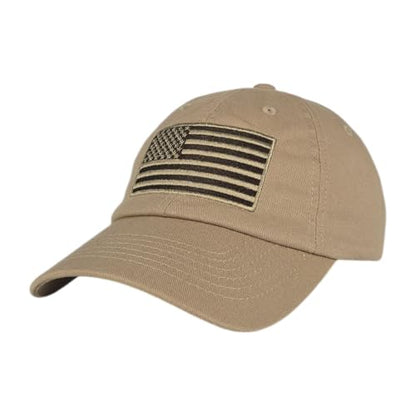 E BY ELIDAN USA Hat, Embroidered American Flag Baseball Cap for Men Women - color: Khaki