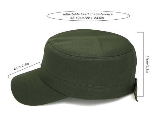 Washed Cotton Flat Top Military Cap for Unisex - color: Army Green