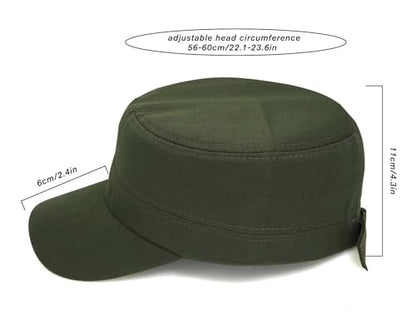 Washed Cotton Flat Top Military Cap for Unisex - color: Army Green