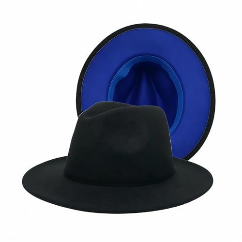 UPSTORE Wide Brim Fedora Hat for Men Women Classic Black Red Panama Hat Two Tone Jazz Hat - color: Blue