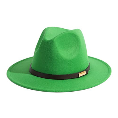 Fedora Hats for Men Wide Brim Panama Hat with Classic Belt - color: Forest-green