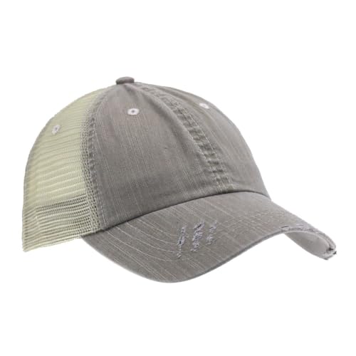 The Vintage Year Distressed Cotton Unstructured Soft Mesh Breathable Adjustable Dirty Wash Dad Hat Trucker Baseball Cap - color: Dirty Wash Khaki