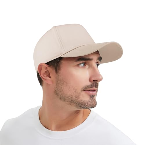 TOPTIE 5 Panel Trucker Hat Snapback Adjustable Cotton Sun Cap for Men - color: Beige