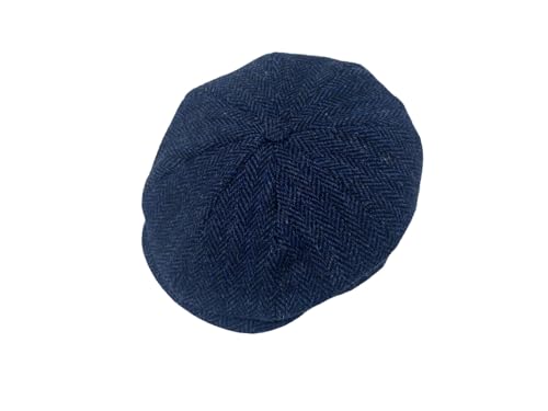 Hanna Hats Connery Cap Tweed Mens Hat 100% Woolen Tweed Made in Ireland - color: Classic Blue & Black Herringbone, size: Large