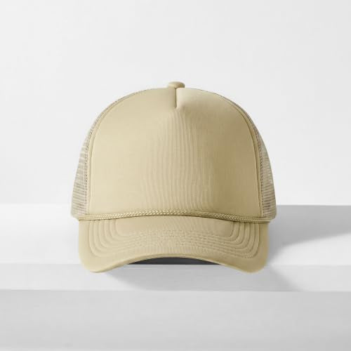 CHOK.LIDS Blank Foam Trucker Hat, Retro Mesh Rope Snapback Cap, Men Women - color: Curved Brim (Khaki)