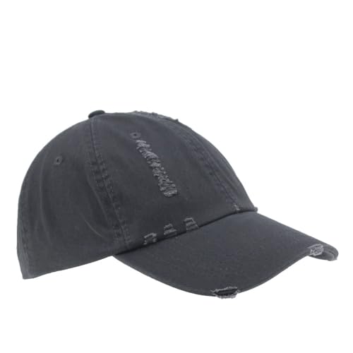 Washed Cotton Distressed with Heavy Stitching Adjustable Baseball Cap - color: Distressed Charcoal Gray
