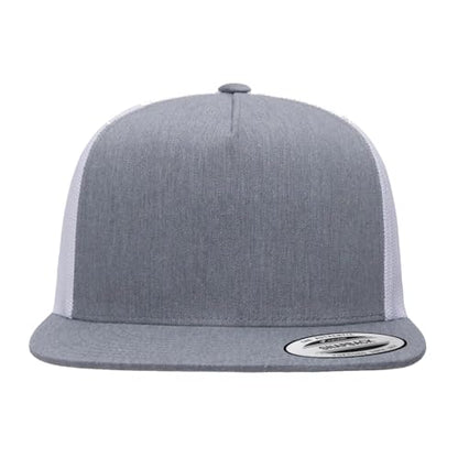 Yupoong 5-Panel YP Classic Trucker Cap | High Profile Flat Visor Snapback - color: Heather/White