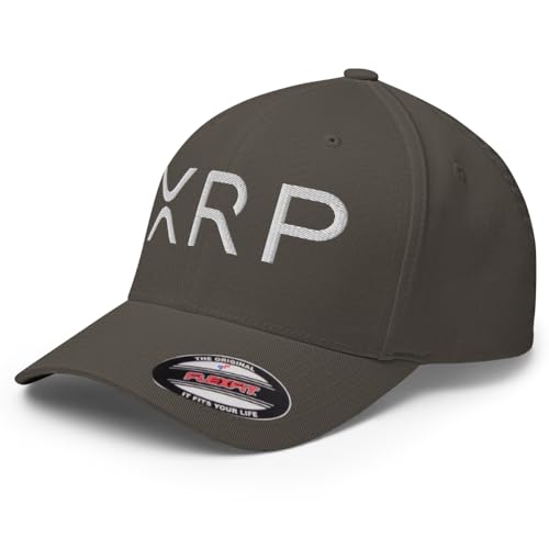 FX XRP Crypto Fitted Hat Embroidered Curved Bill Mid Crown Closed-Back Structured Twill Cap - color: Dark Grey, size: Large-X-Large