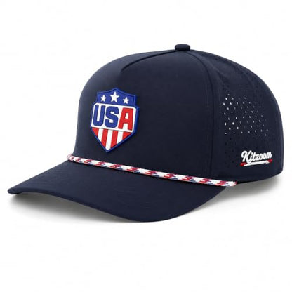 Patriotic Golf Rope Hat for Men, 5 Panel Adjustable Snapback Outdoor Cap - color: Navy Blue