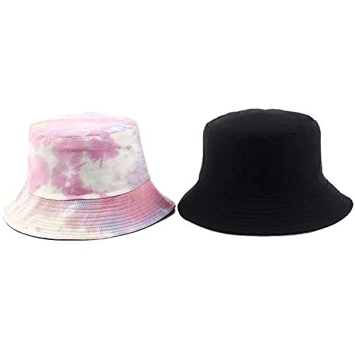 Tie Dye Bucket Hat Reversible Cotton Multicolored Fisherman Cap Packable Sun Hat - color: Multicolor D