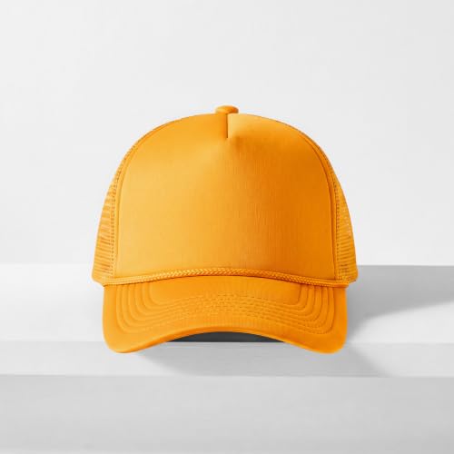 CHOK.LIDS Blank Foam Trucker Hat, Retro Mesh Rope Snapback Cap, Men Women - color: Curved Brim (Gold)