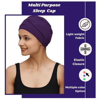 Chemo Hats Solid Sleep Cap Women's Bamboo Soft Headwear Cancer Cap Chemo Headwear Women - color: Purple