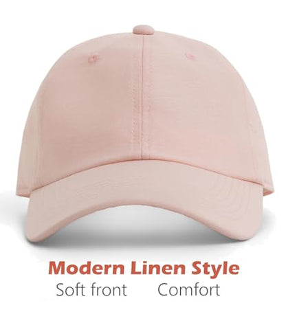 Linen Cotton Baseball Cap, Summer Breathable Dad Hat Men Women - color: Pink