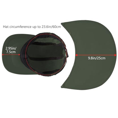 BASSDASH UPF 50+ Fishing Hat, Baseball Cap with Removable Neck Flap - color: Army Green With Unfoldable Brim