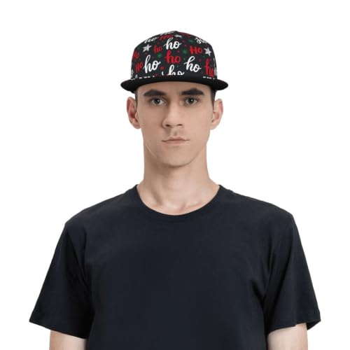 Baseball Cap Christmas Flat Brim Snapback Hat Men Women Hip Hop Cap Adjustable Trucker Hat for Adult Unisex - color: Christmas Ho Ho Ho New