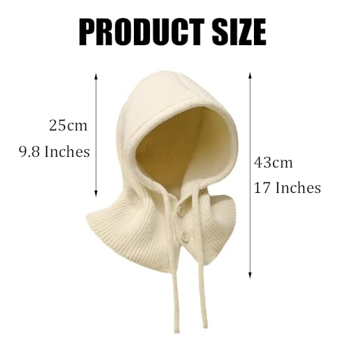 MIUP00 Windproof Warm Hooded Scarf Hat,Balaclava Women Winter Hats,Ladies Autumn and Winter Knitted hat Pullover,Off White - color: Off-white
