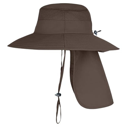 ZOORON Sun Hats for Men Women with Neck Flap Fishing UPF 50+ UV Protection - color: Coffee